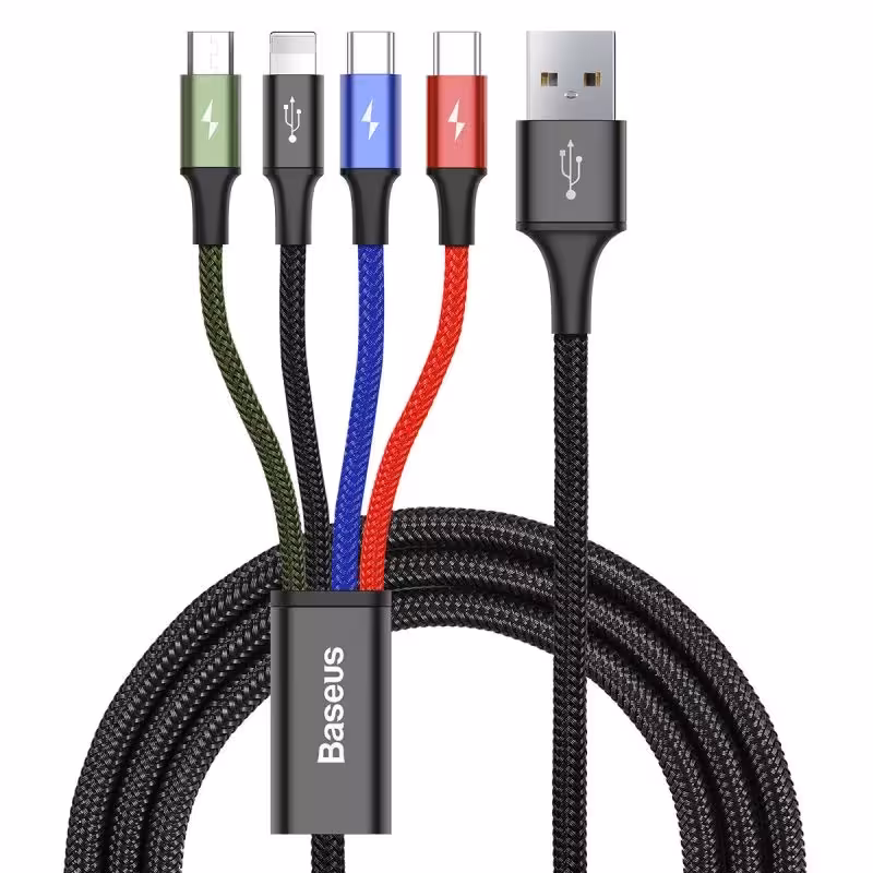 کابل تبدیل USB به لایتنینگ/USB-C/microUSB باسئوس مدل Rapid Series 4 in 1 طول 1.2 متر