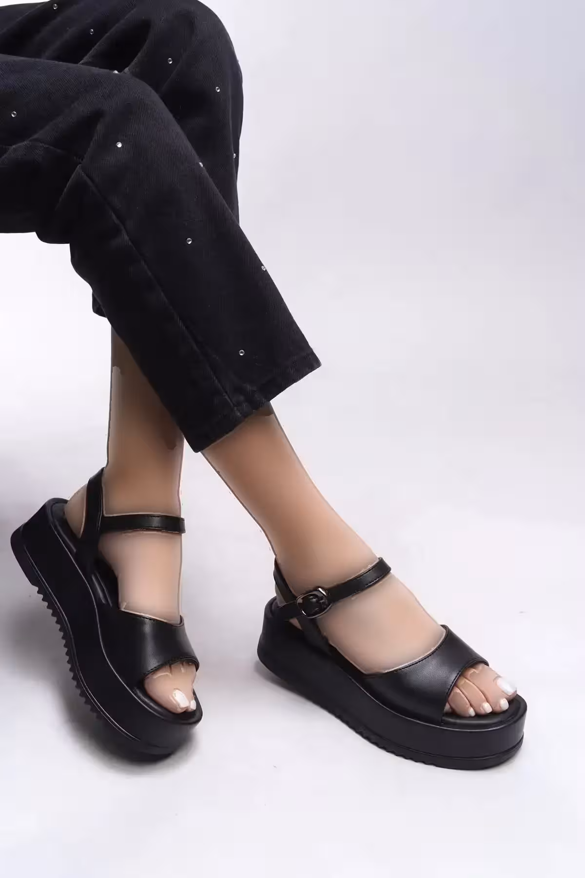 آته ویل Sandalet زنانه 001271 مشکی چرم - 7233