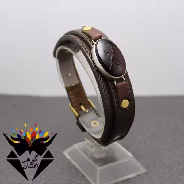 دستبند عقیق چرم حکاکی مهدی کد D_1030B
