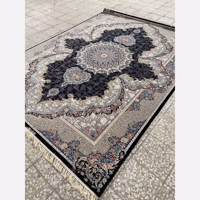 فرش ماشینی کاشان700شانه 12متری طرح کتیبه سرمه ای(باارسال رایگان)