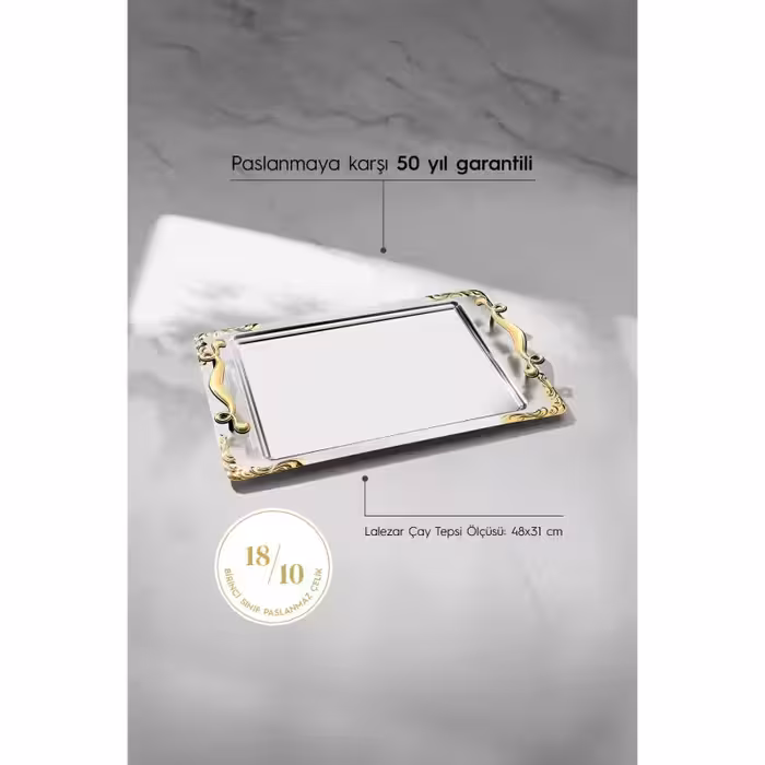 سینی چای استیل Nehir مدل Lalezar Altın Sade – ترکیبی از طراحی کلاسیک و کیفیت برای آشپزخانه‌های حرفه‌ای و خانگی