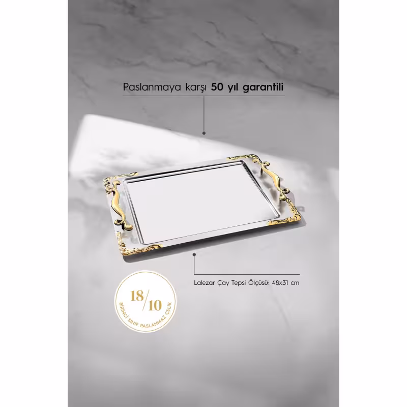 سینی چای استیل Nehir مدل Lalezar Altın Sade – ترکیبی از طراحی کلاسیک و کیفیت برای آشپزخانه‌های حرفه‌ای و خانگی