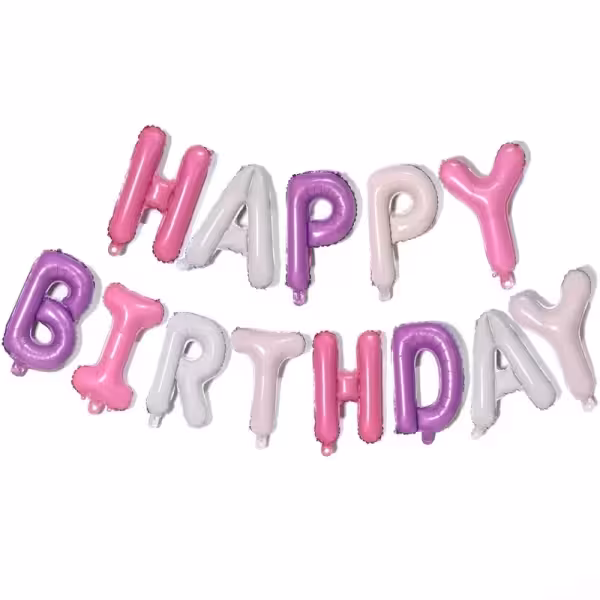 بادکنک فویلی هپی 13 تکه سفید صورتی بنفش