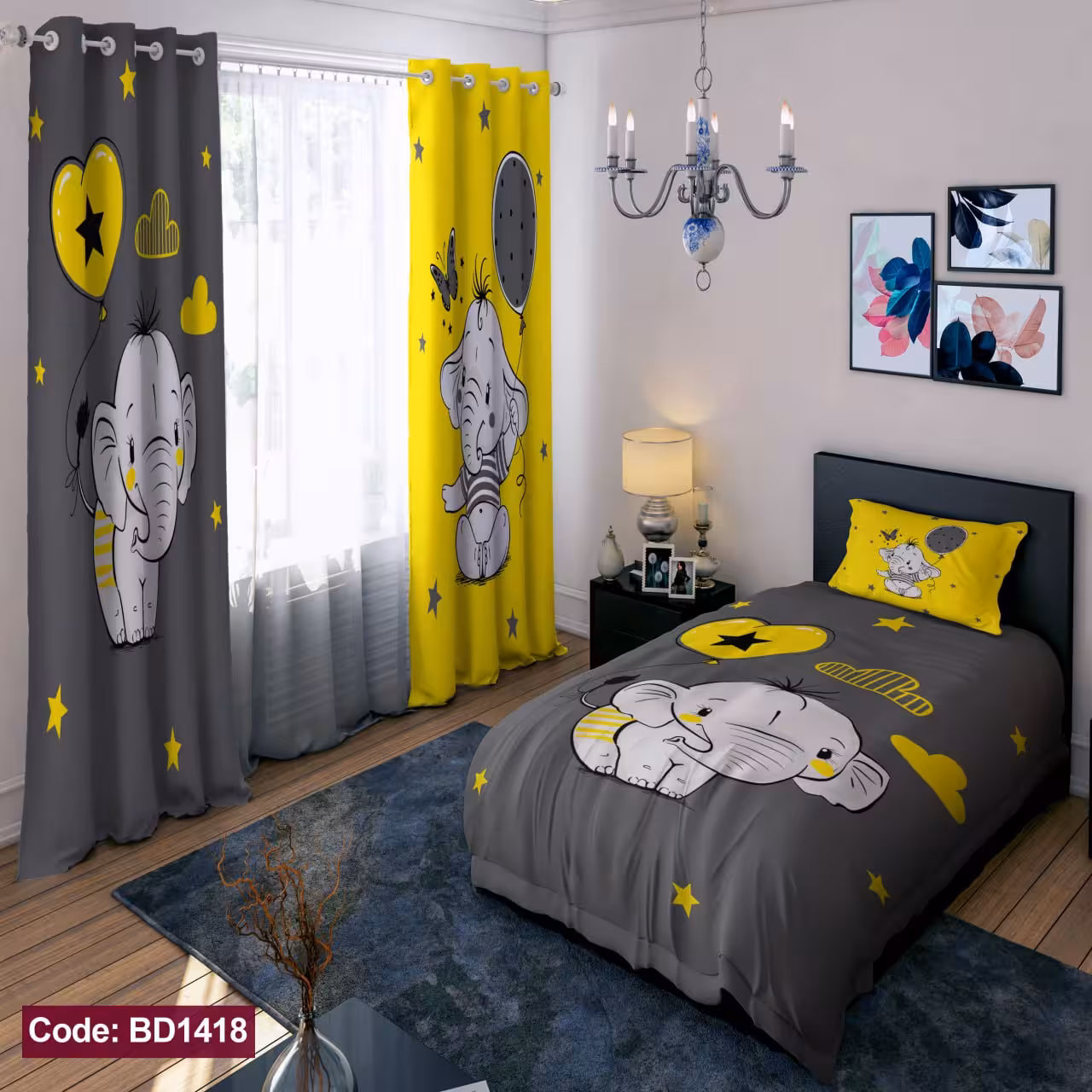 پرده پانچی مخمل چاپی دخترانه کد 1418