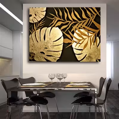 تابلو نقاشی ورق طلا مدل برگ های استوا کد 0116