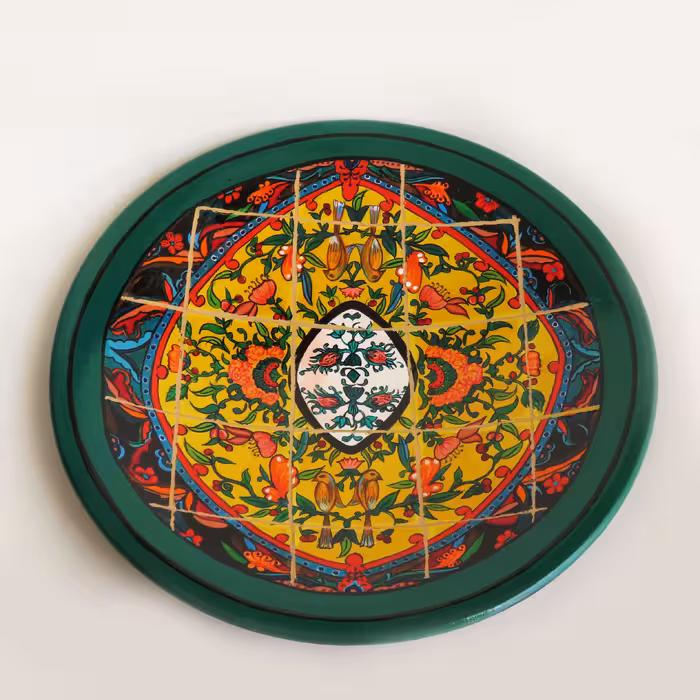 بشقاب دیوارکوب سفالی طرح کاشی کد 1057