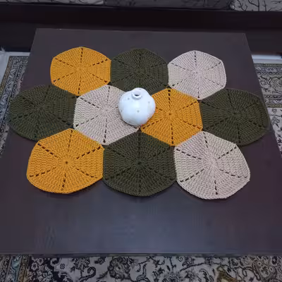  رومیزی بافتنی طرح شش ضلعی بوهو کد 72