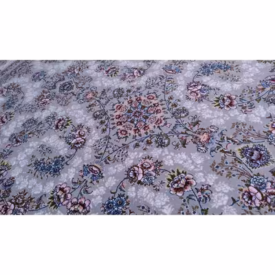  فرش ماشینی زمرد مشهد مدل گل آذین زمینه طوسی