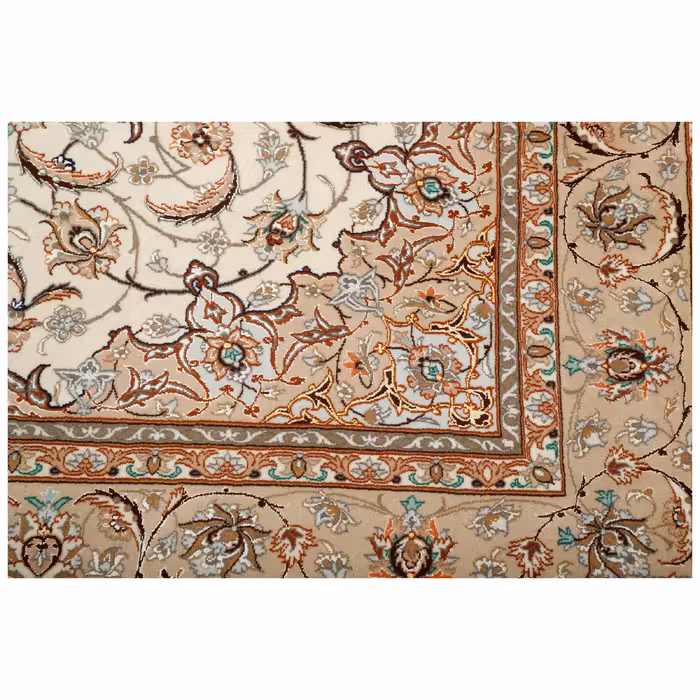 فرش دستبافت دو و نیم متری مدل چله و گل ابریشم اصفهان کد 442382