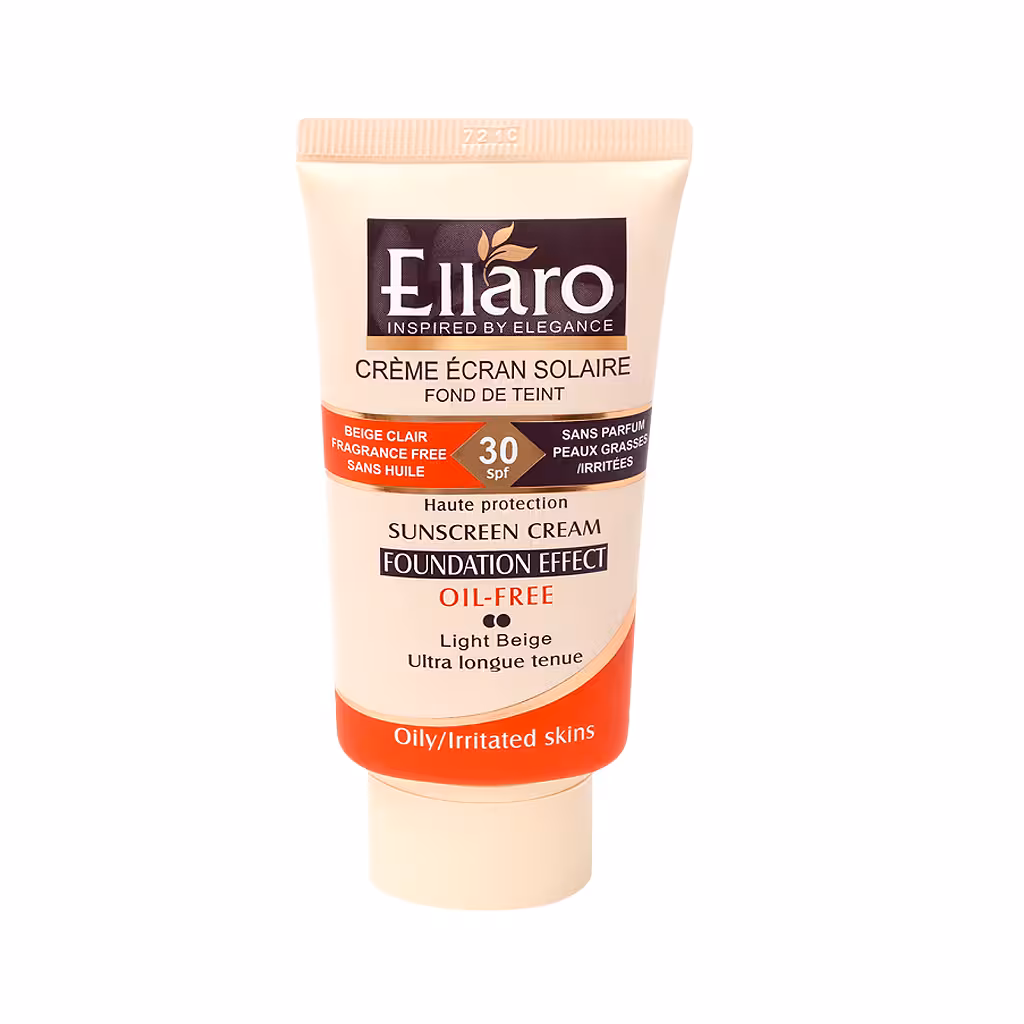 کرم ضد آفتاب SPF30 فاقد چربی کرم پودری بژ روشن الارو 40 میلی‌لیتر Ellaro