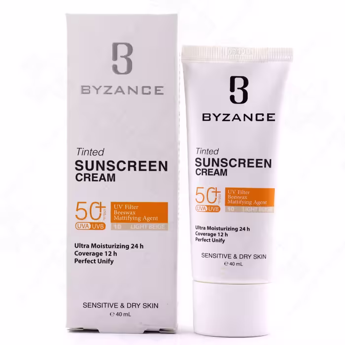 کرم ضد آفتاب  SPF50 بژ روشن مناسب پوست خشک و حساس بیزانس 40 میلی لیتر