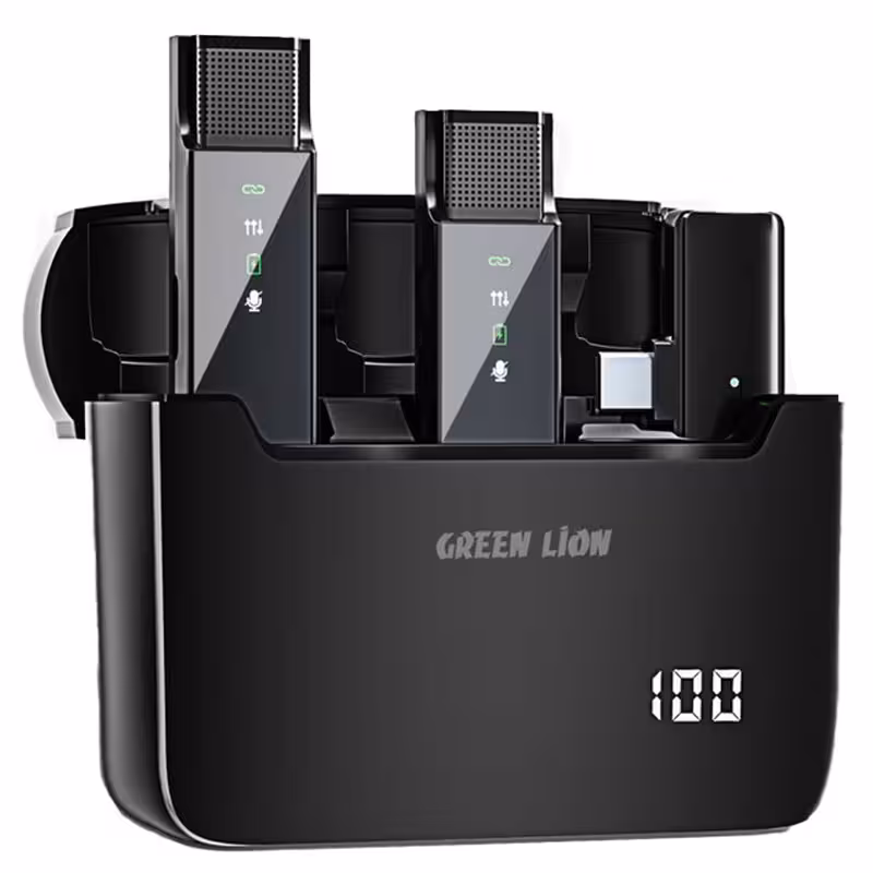 میکروفون یقه ای دوتایی وایرلس گرین لاین مدل GN2IN1DDMTCBK با رابط Type-C