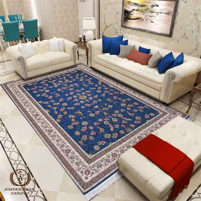 فرش 700 شانه طرح افشان آبی
