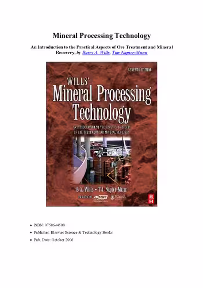 خرید و دانلود نسخه کامل کتاب Wills' Mineral Processing Technology, Seventh Edition: An Introduction to the Practical Aspects of Ore Treatment and Mineral Recovery