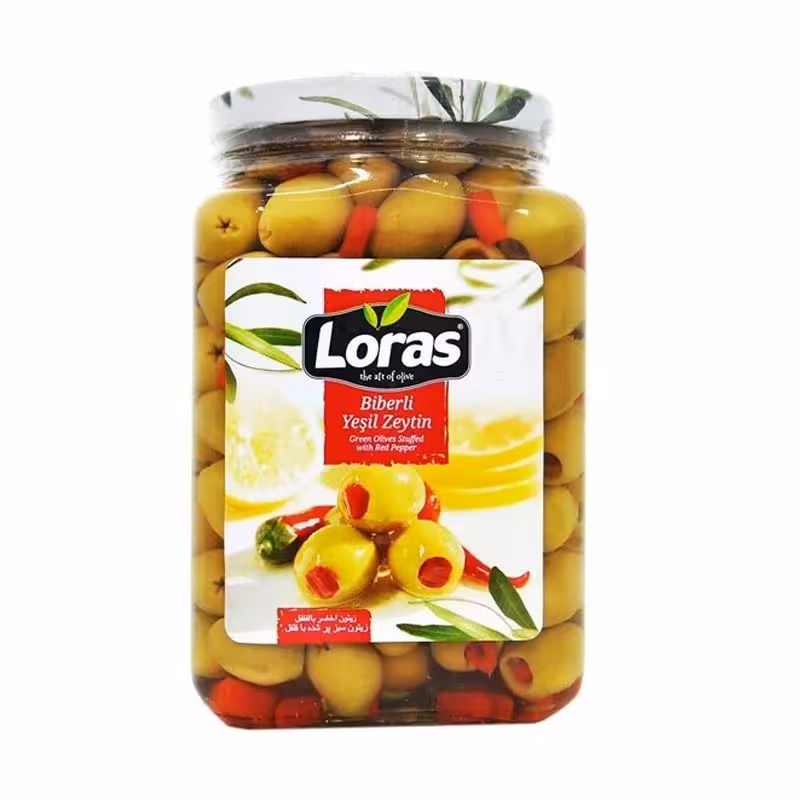 زیتون سبز Loras لوراس با مغز فلفل 1500 گرم