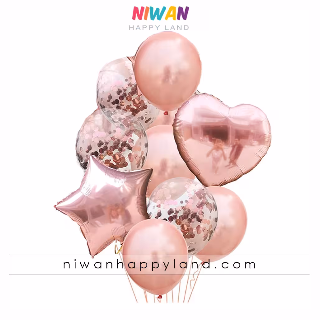 پک بادکنک قلب رزگلد 10عددی