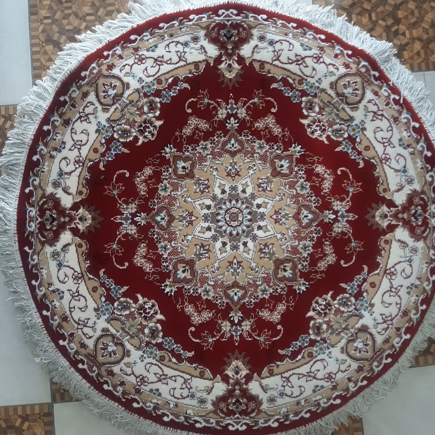 قالیچه دایره گرد افشان لاکی 500 شانه یک در یک صددرصد نخ اکریلیک تراکم 1200 باکیفیت بالا ارسال رایگان