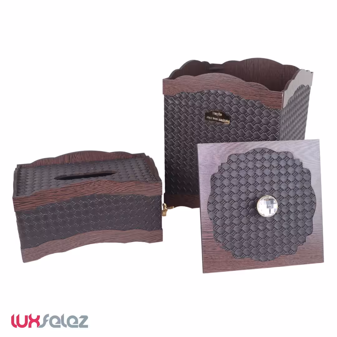 ست سطل و جعبه دستمال هایلو مدل نایس چرمی