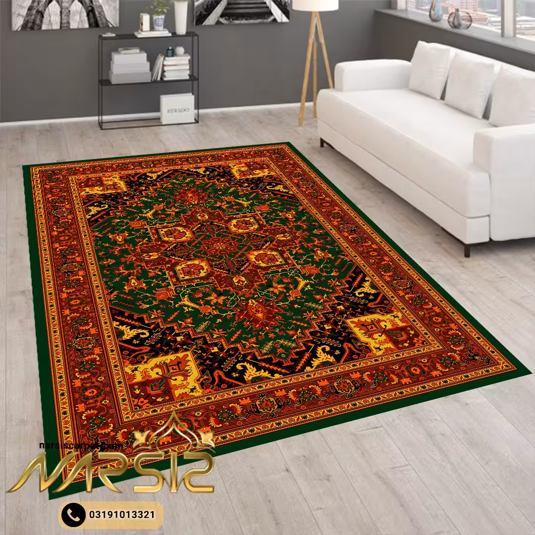 فرشینه ترکمن طرح آیلی رنگ سبز کد 5