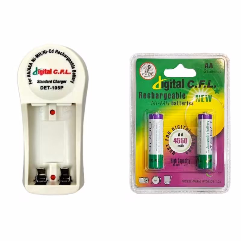 شارژر باتری سی اف ال مدل DET-105P به همراه 2 عدد باتری قلمی شارژی 4550mAh