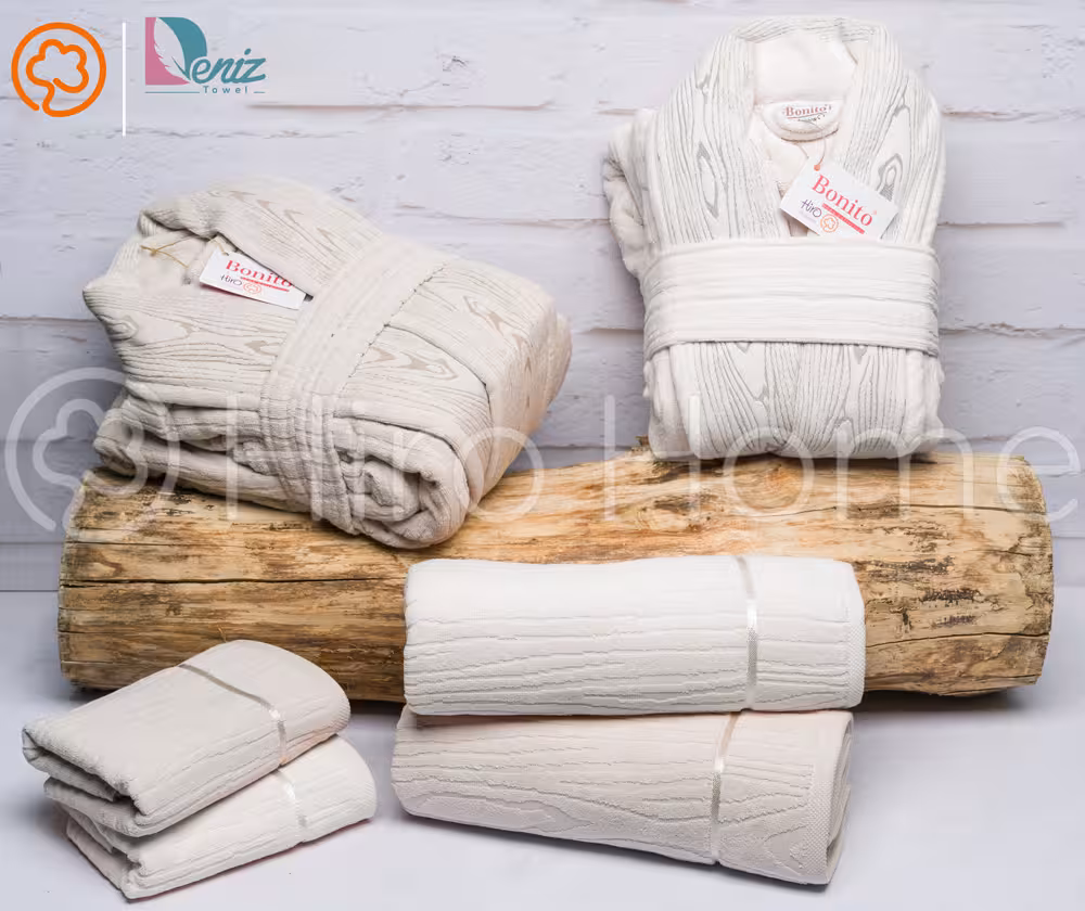 حوله ست دو نفره wood art رنگ شیری و کرم