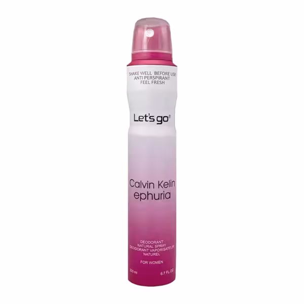 اسپری خوشبو کننده بدن زنانه lets go لتس گو مدل ephuria حجم 200 میلی لیتر | Let’s Go women’s Body Deodorant Spray Model ephuria  200 ml