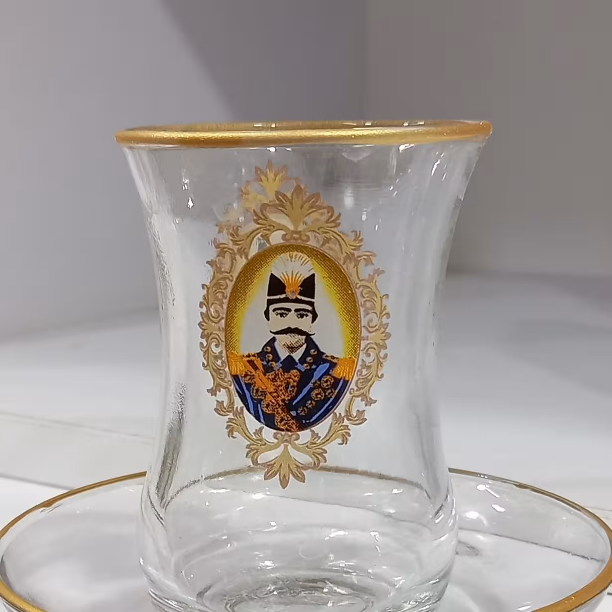 استکان کمرباریک بدون دسته طرح شاه عباسی، یک دست(6عدد)