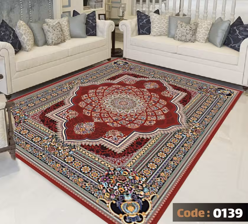 کاورفرش روفرشی دورکشدار گوشه لیفه ای لاکی ، آبی و متنوع کد 0139
