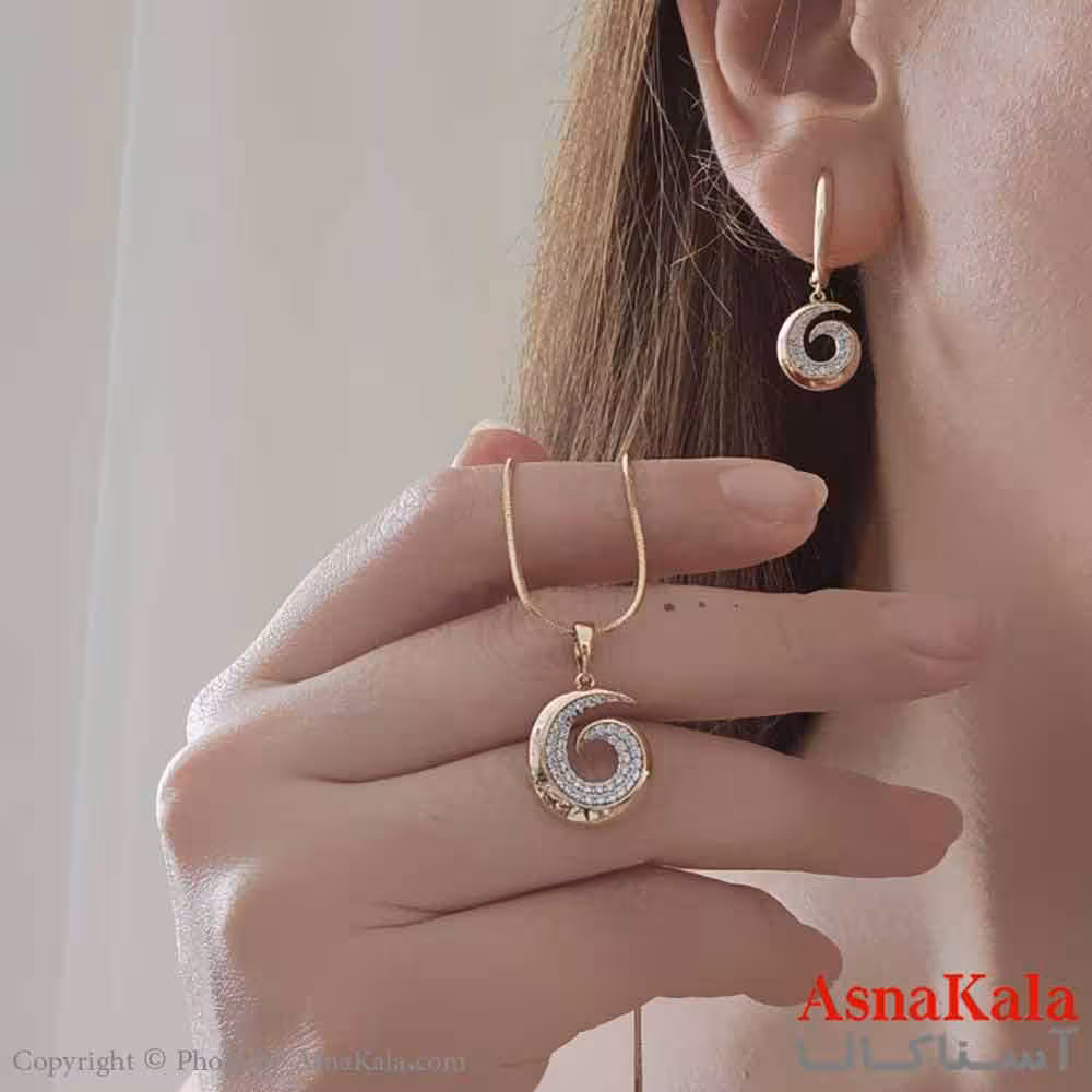 نیم ست زنانه ژوپینگ مدل پیچی نگینی شامل گوشواره و گردنبند کد NIM14647W