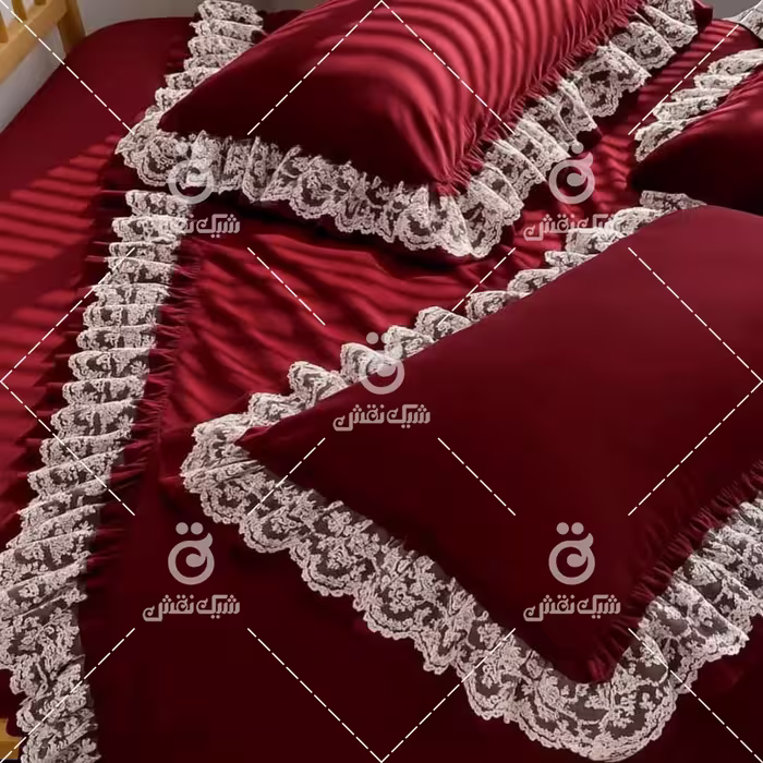 روتختی دونفره مدل دورچین دانتل، رنگ زرشکی