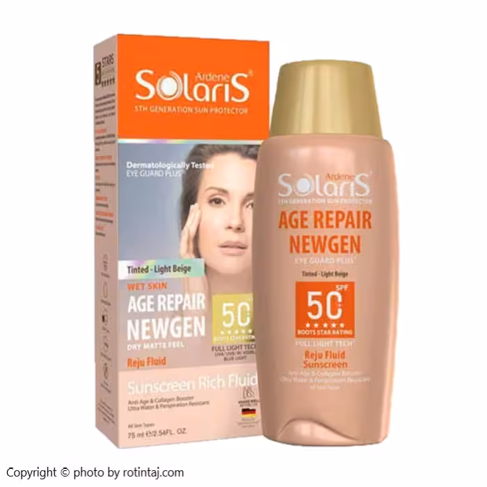 فلوئید ضد آفتاب ضد چروک بژ روشن SPF50 ایج ریپیر نیوژن سولاریس آردن 75 میلی