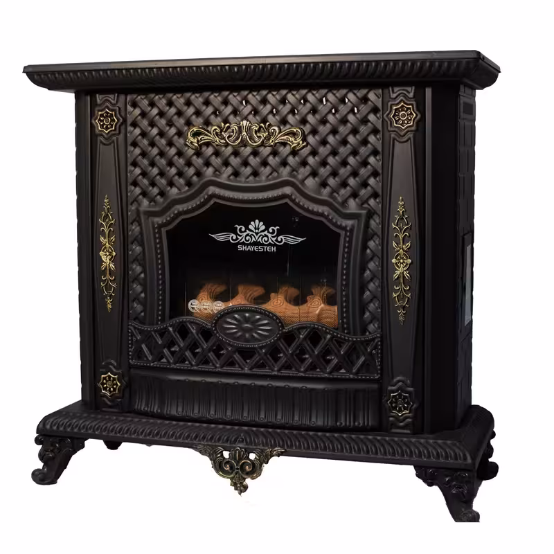 بخاری گازی شایسته طرح شومینه مدل کلاسیک حصیری