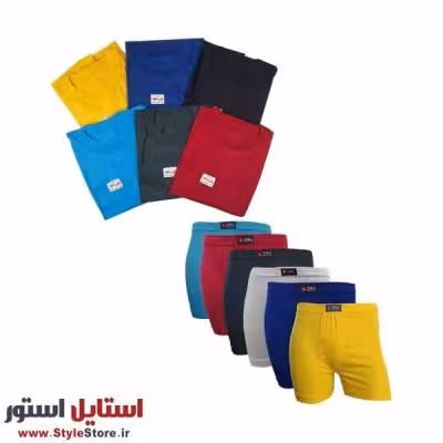 پک اقتصادی شورت و زیرپوش یقه کشی نیکو رنگبندی روشن مجموعه 12 عددی