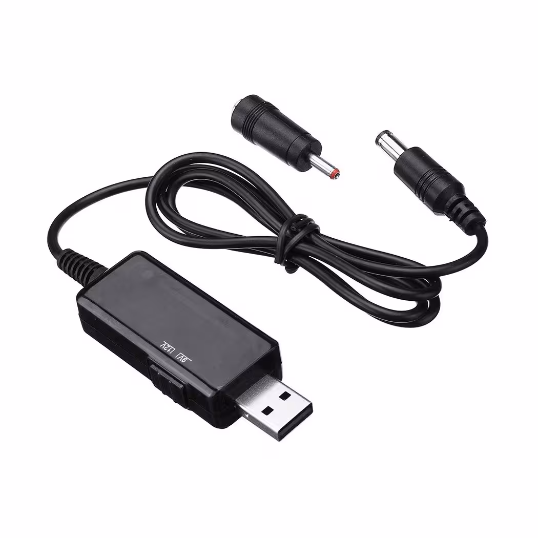 کابل USB افزاینده ولتاژ DC با خروجی 9 و 12 ولت و نمایشگر