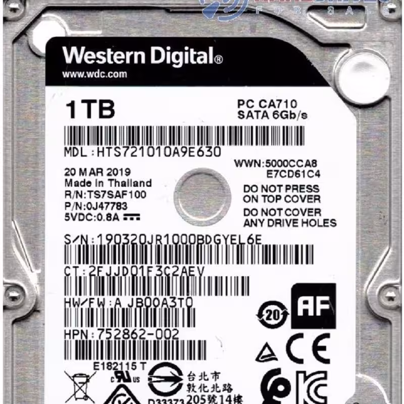 هارد لپ تاپ برند وسترن دیجیتال بلک 7200دور  مدل HTS721010A9E630ظرفیت 1ترابایت با 1 سال گارانتی داده پردازان