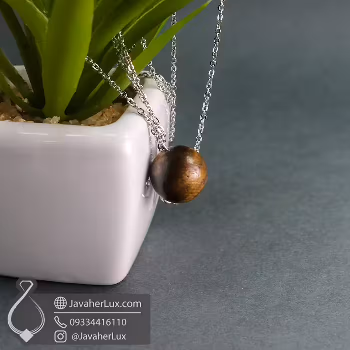 گردنبند کروی سنگ چشم ببر اصل و طبیعی جواهرلوکس – کد 401045