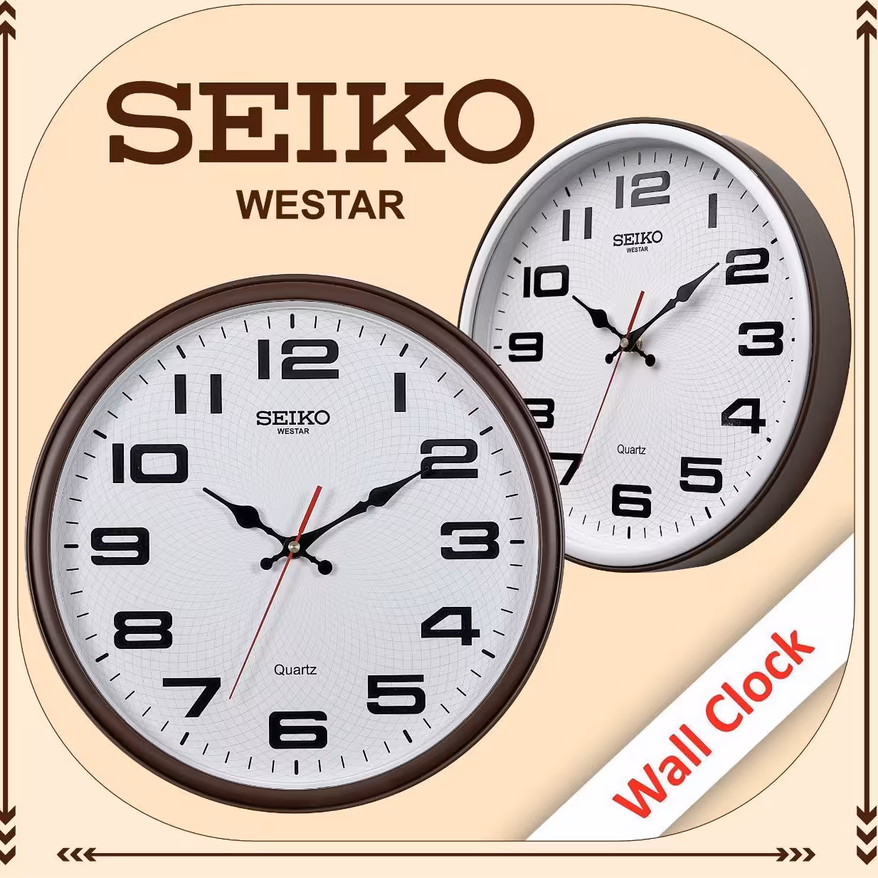  ساعت بی صدا دیواری موتور آرام گرد اصلی داری یک سال گارانتی دورقاب عالی رنگ درج یک صفحه نقش نگار ریز دوقاب دوره شمار