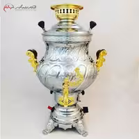 سماور گازی استیل، ظرفیت 4.5 لیتر، بدنه طلایی و نقره ای
