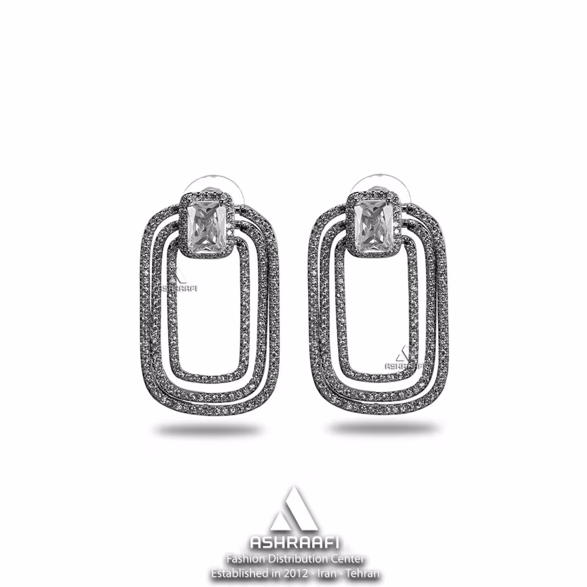 گوشواره مستطیلی نگین دار Diamond Earrings S01