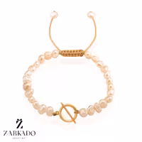 دستبند مروارید پرورشی سفید با پلاک تیفانی طلا