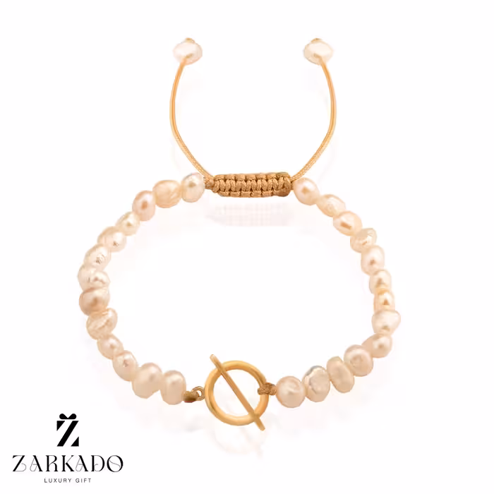 دستبند مروارید پرورشی سفید با پلاک تیفانی طلا