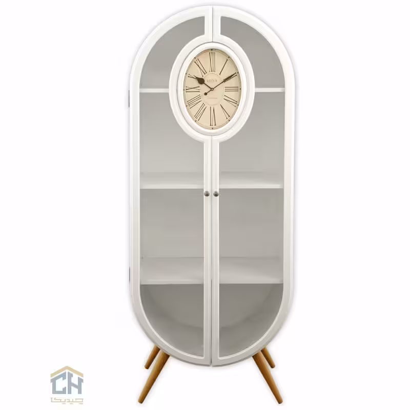 ویترین و کتابخانه چوبی ساعت دار لوتوس مدل HGDC-82-WOODHILL-WHITE