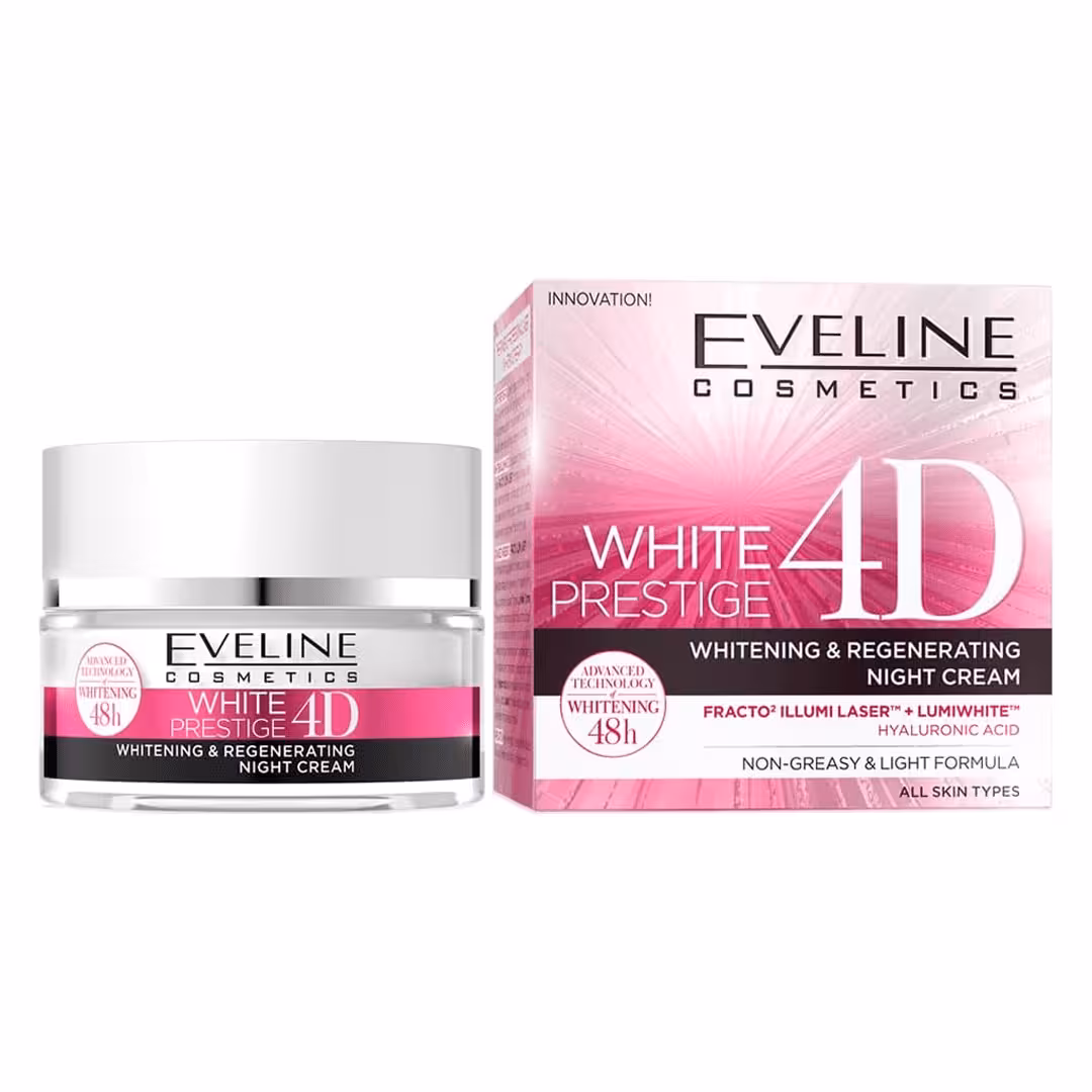 کرم شب روشن‌کننده فشرده Eveline Cosmetics White Prestige 4D، حجم 50 میلی‌لیتر