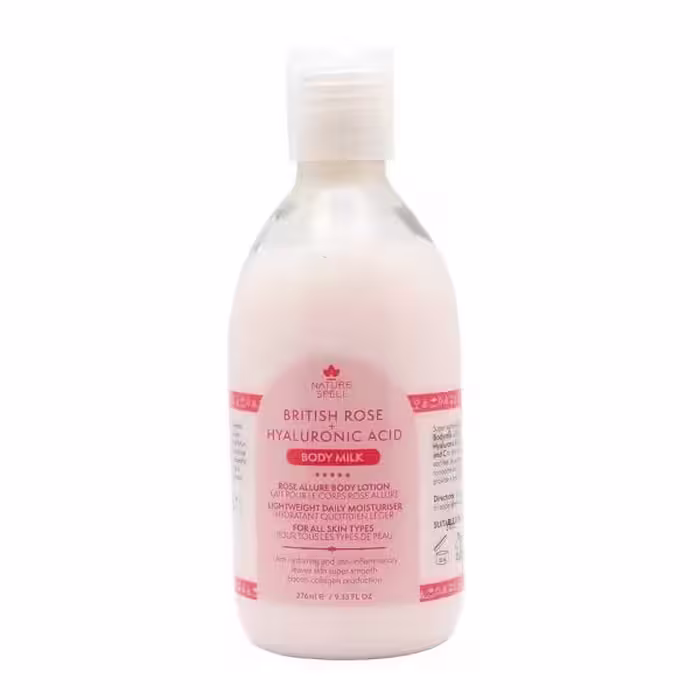 لوسیون بدن نیچر سپل nature spell مدل british rose   hyaluronic acid حجم 276 میل اصل | حاوی اسید هیالورونیک گل رز بریتانیایی