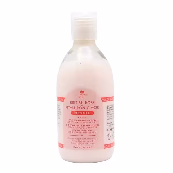 لوسیون بدن نیچر سپل nature spell مدل british rose   hyaluronic acid حجم 276 میل اصل | حاوی اسید هیالورونیک گل رز بریتانیایی