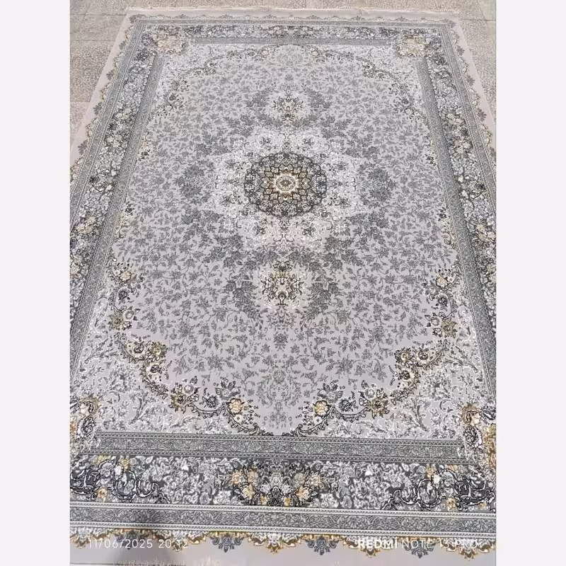 فرش ماشینی 12متری جدید کاشان نقشه کایرا نقره ایی مناسب جهیزیه
