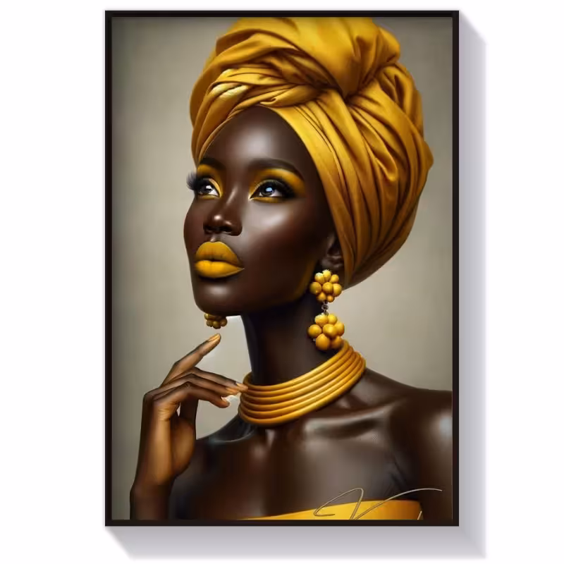 تابلو نقاشی دختر سیاه پوست با لب زرد