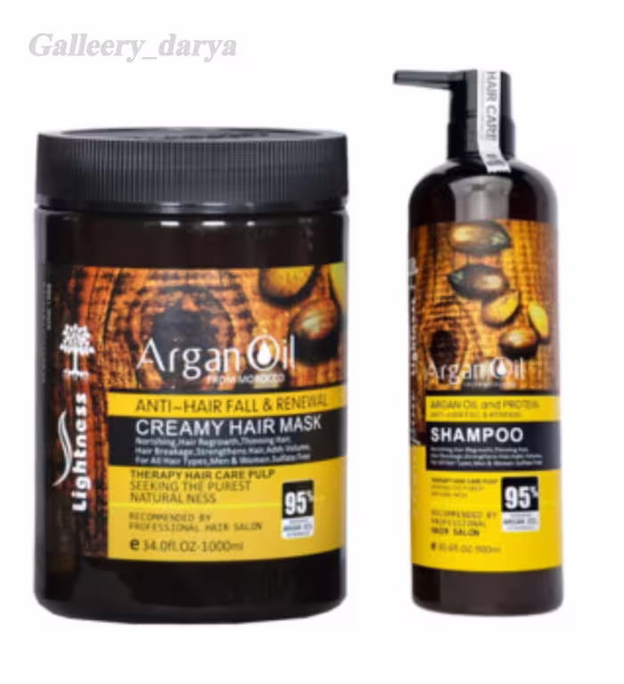 خرید پک اقتصادی مراقبت مو ارگان شامپو و ماسک مو تقویت کننده و ضد ریزش لایتنس Lightness با کیفیت عالی و اصل .