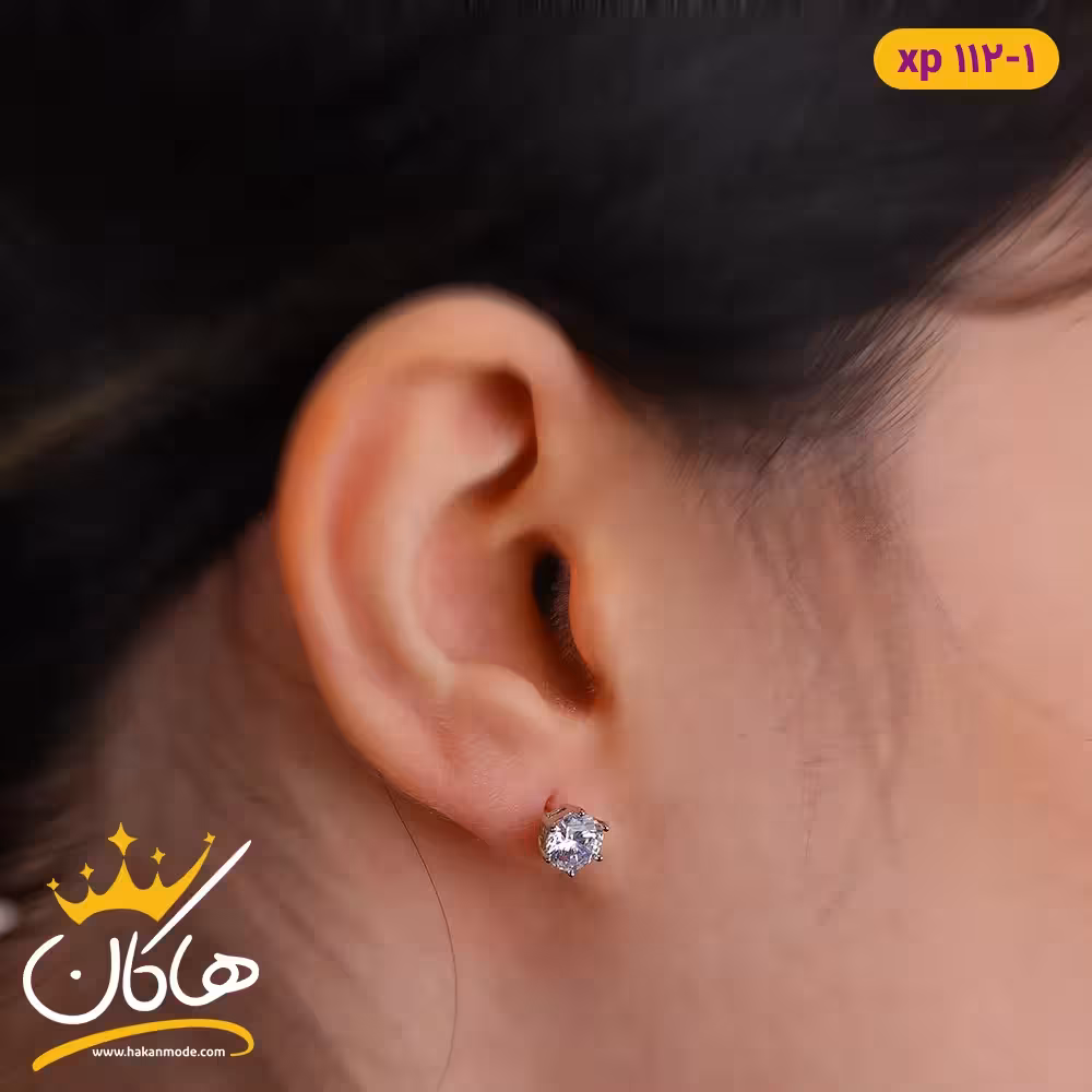 گوشواره میخی تک نگین نقره ای |xp112/1