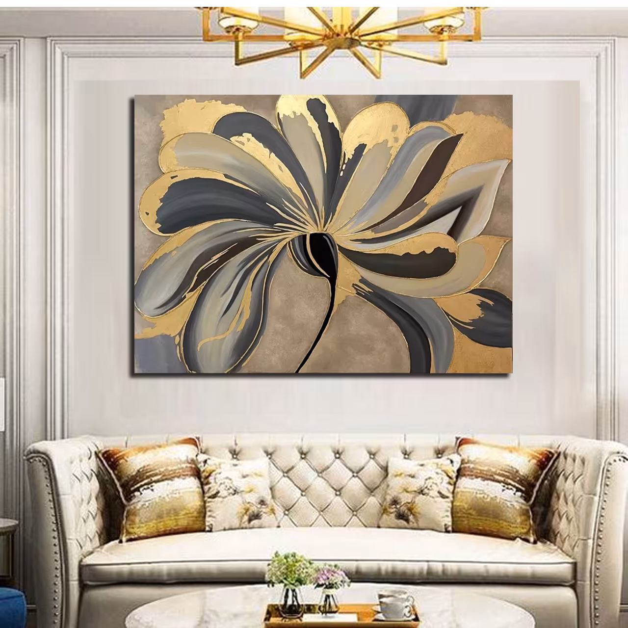 تابلو نقاشی ورق طلا طرح گل دکوراتیو نقش برجسته کد 0161